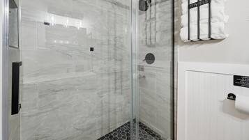 Shower, hair dryer, bidet, towels