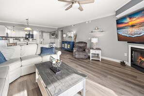 TV, fireplace - Bay View Three Bedroom Condo with Great Amenities (Ocean City)