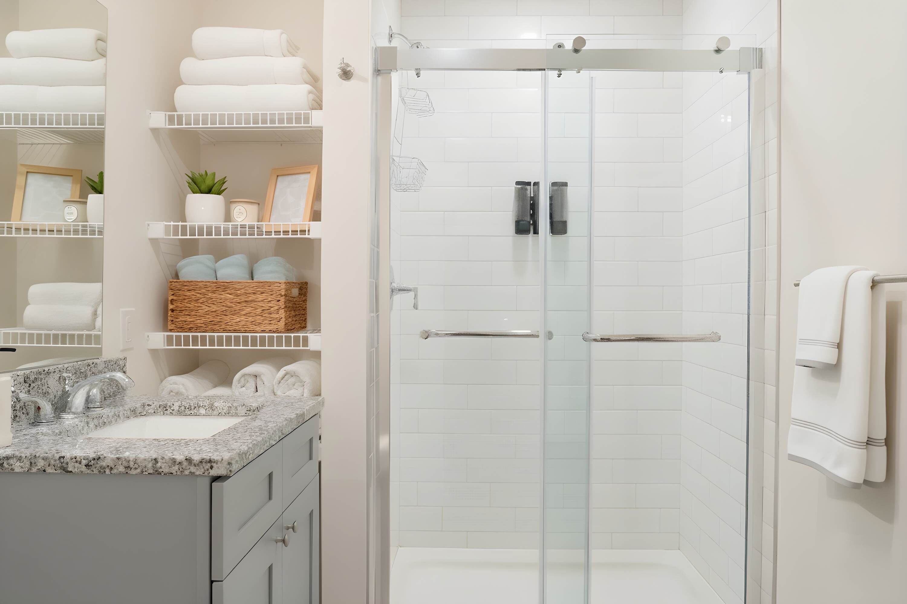 Regadera, secadora de cabello, toallas 