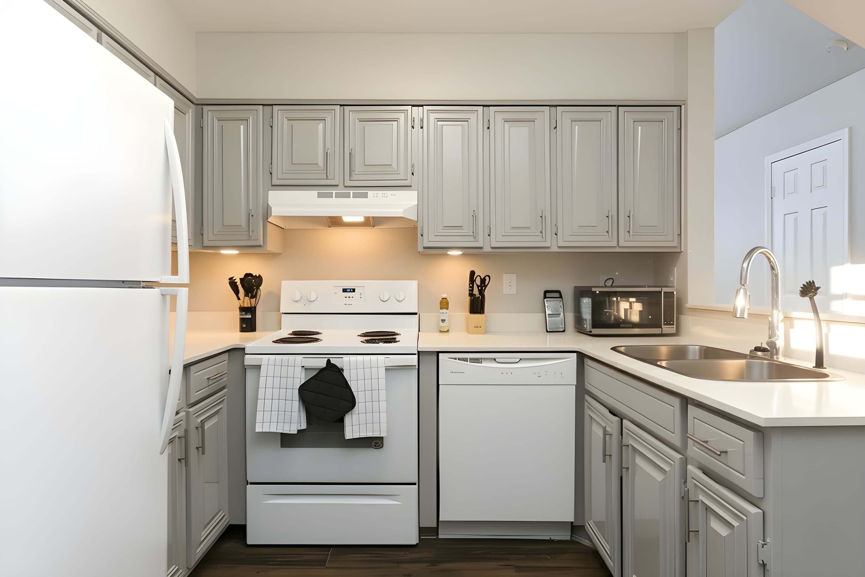 Refrigerador, microondas, horno y parrilla de estufa 