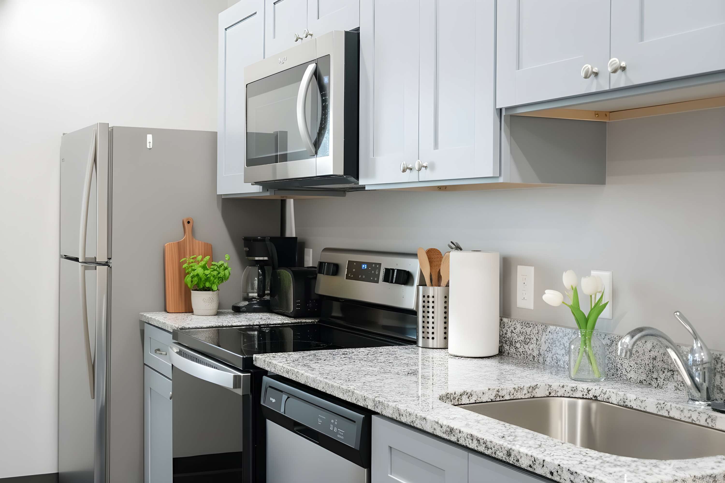 Geladeira, micro-ondas, fogão, cooktop