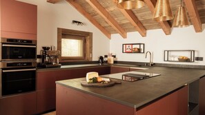 Fridge, coffee/tea maker, dining tables