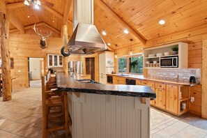 Fridge, microwave, oven, stovetop - Huge Lodge | Private Pond, Hot Tub, Chef’s Kitchen, 10 Acres (Bend)