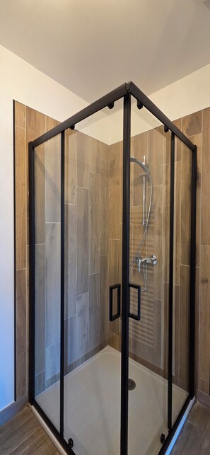 Douche, séchoir à cheveux, serviettes fournies