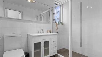 Shower, towels, shampoo