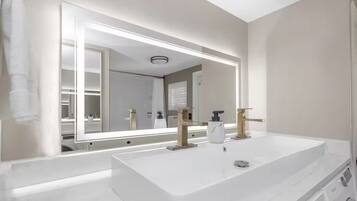 Hair dryer, bidet, towels, soap