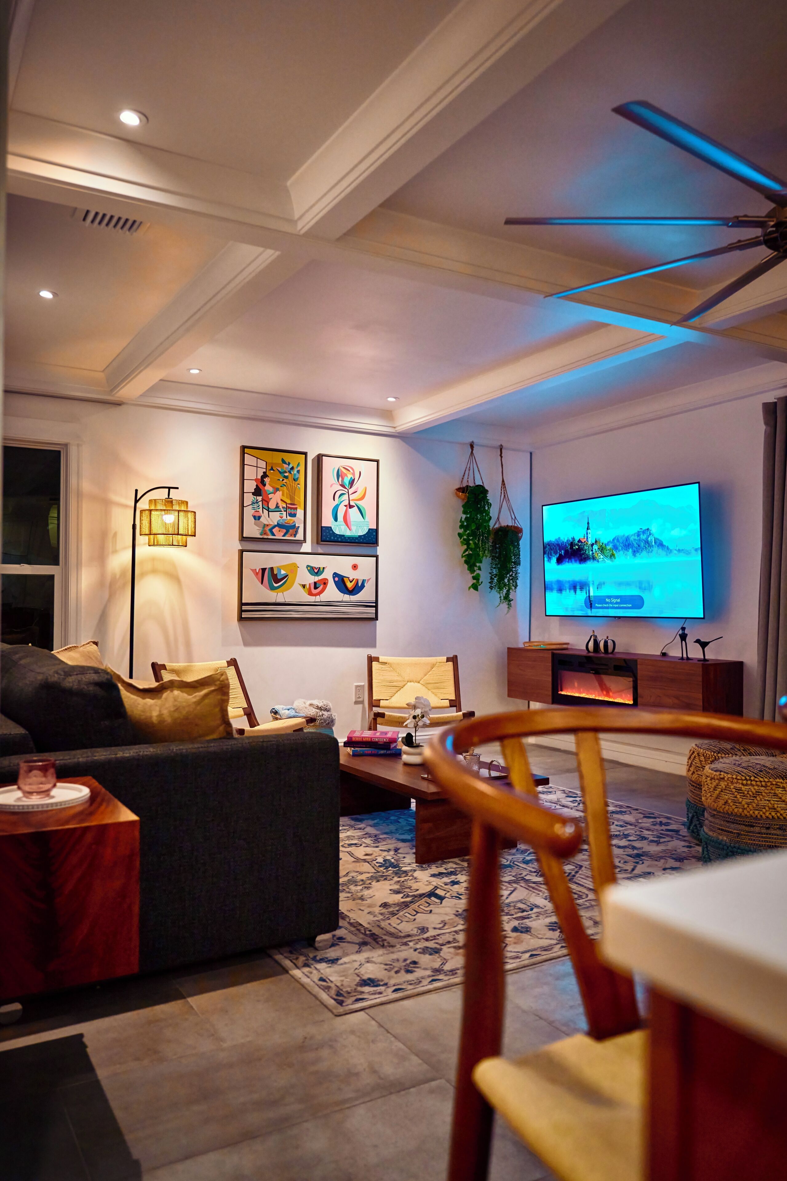 TV, fireplace