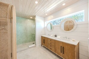 Shower, hair dryer, towels, soap - Sea of Abaco Views from 2-Story, 1-BR Villa on Abaco Bahamas Great Guana Cay (Great Guana Cay)