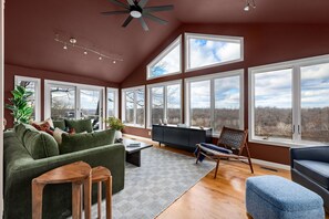 Smart TV, fireplace, video games, foosball