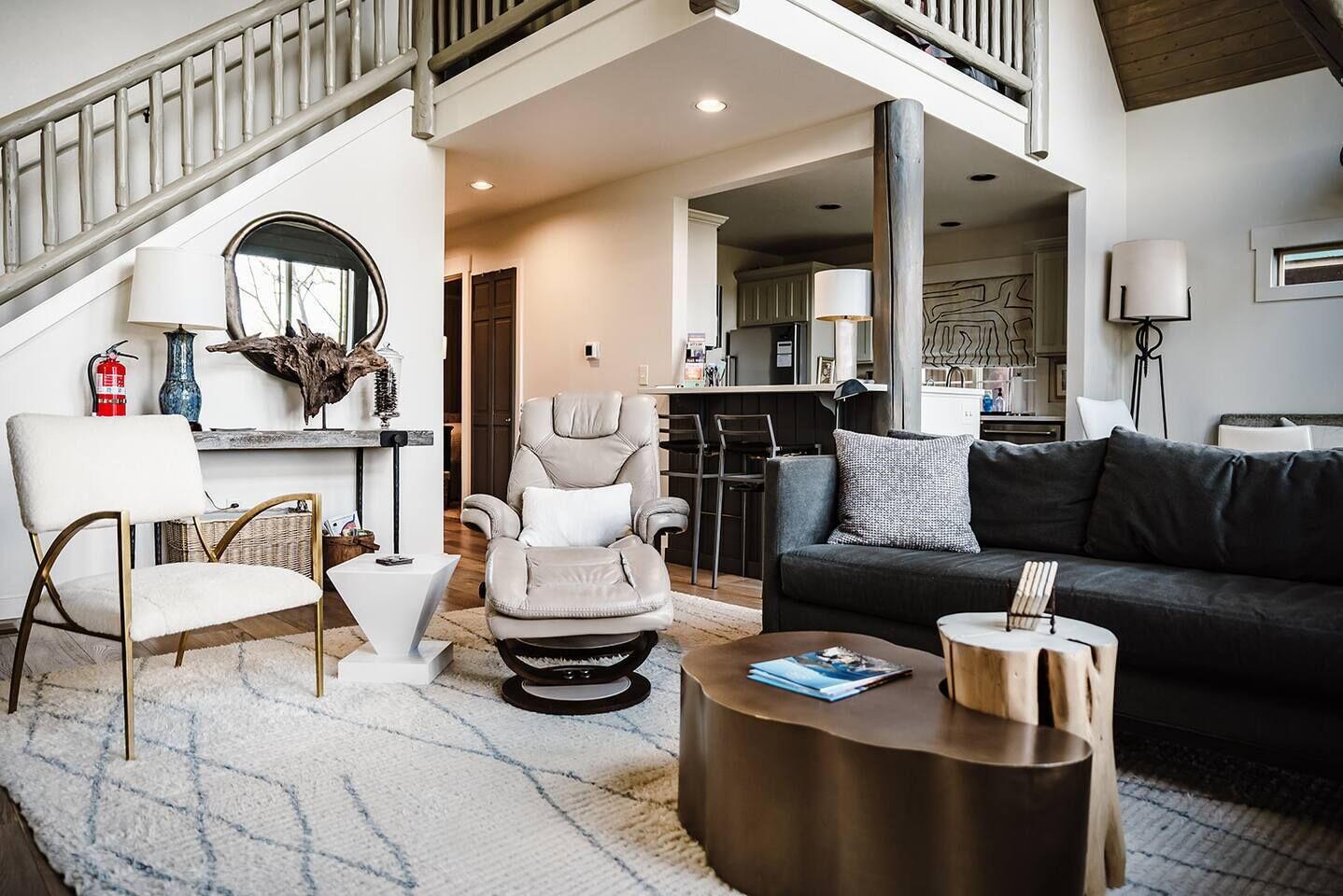 TV, fireplace, books