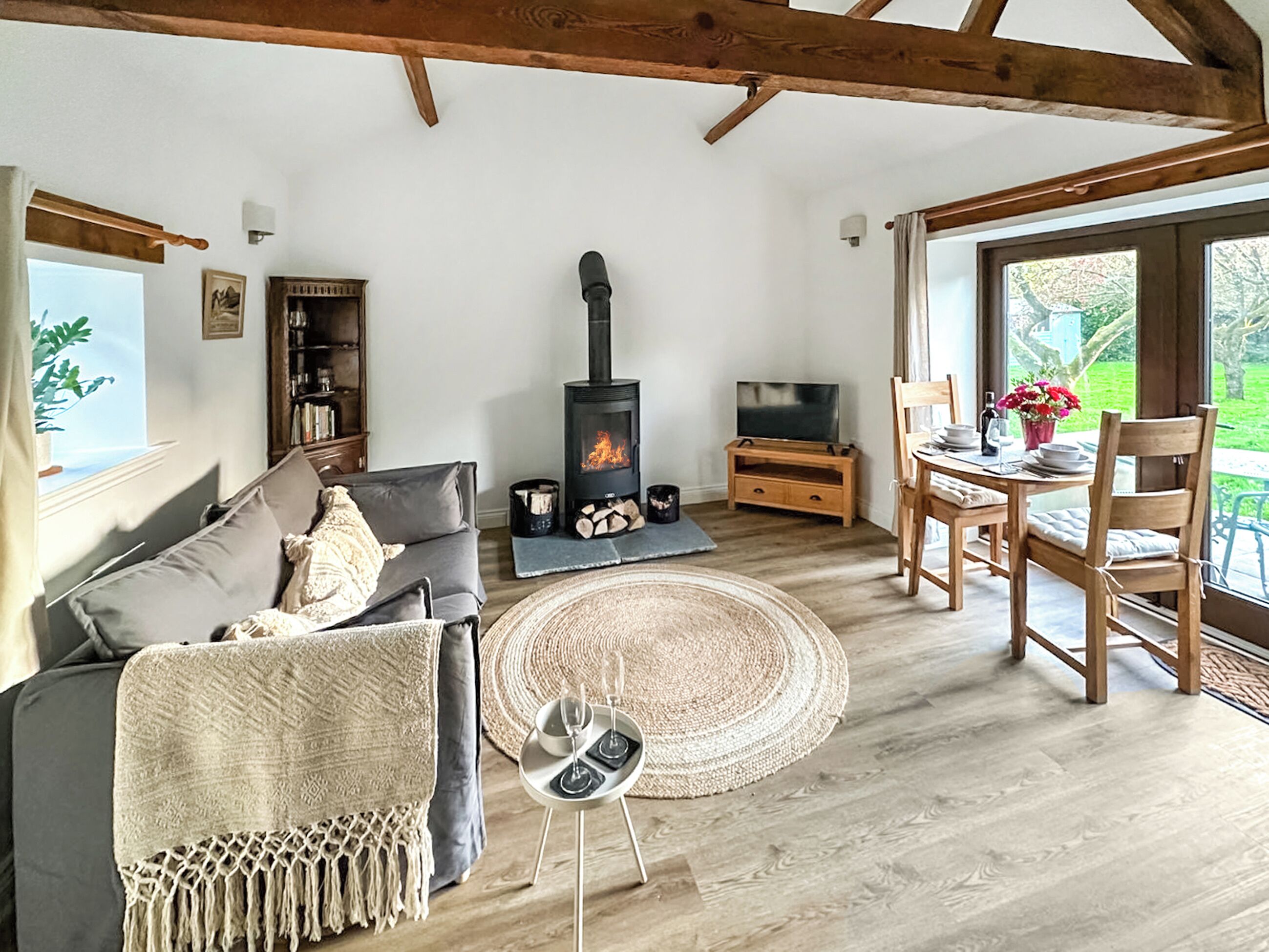 TV, fireplace
