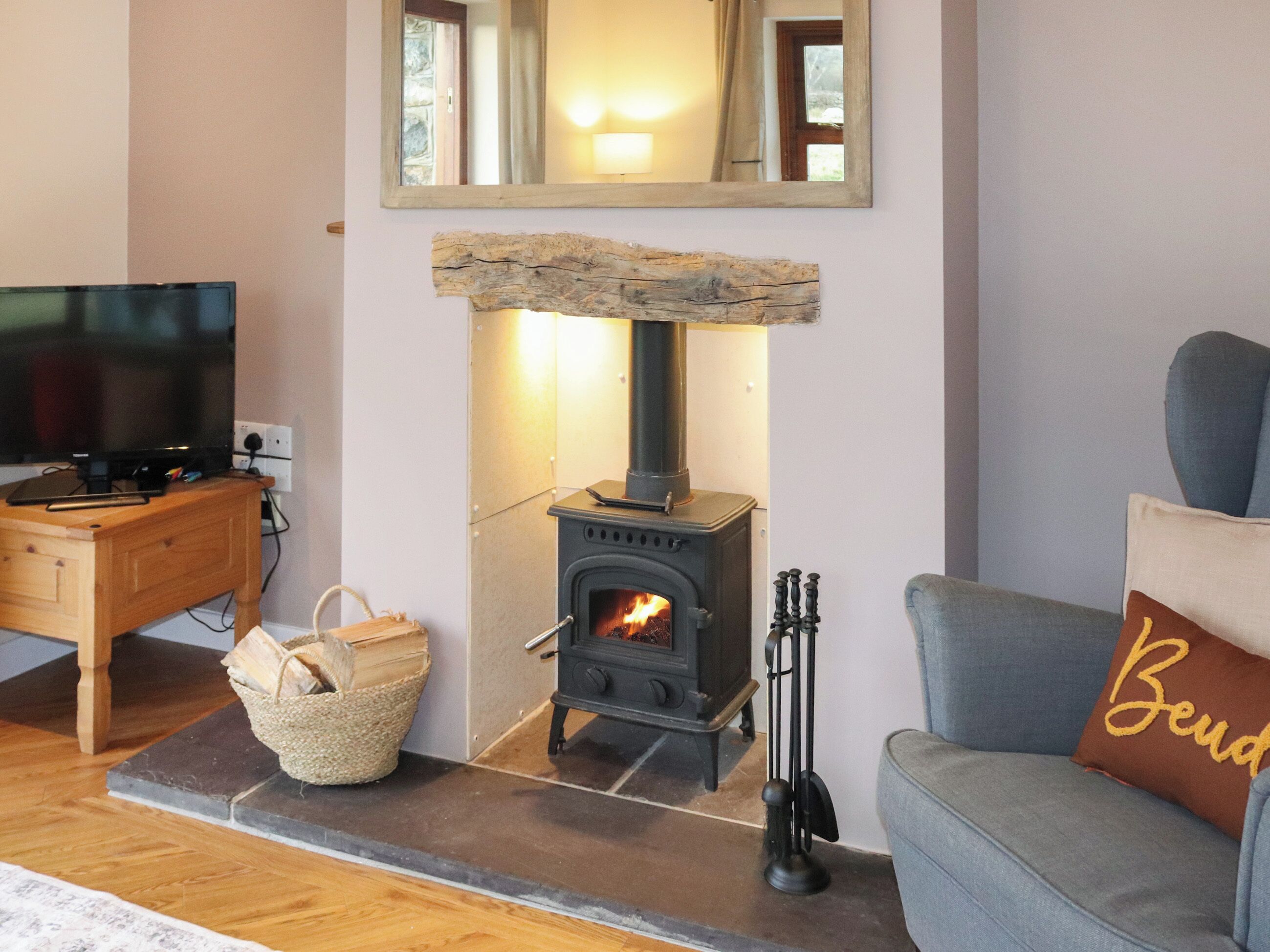 TV, fireplace