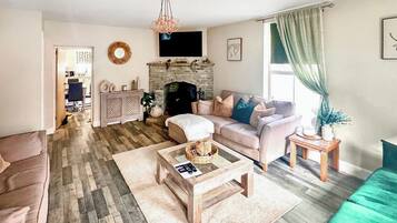 TV, fireplace