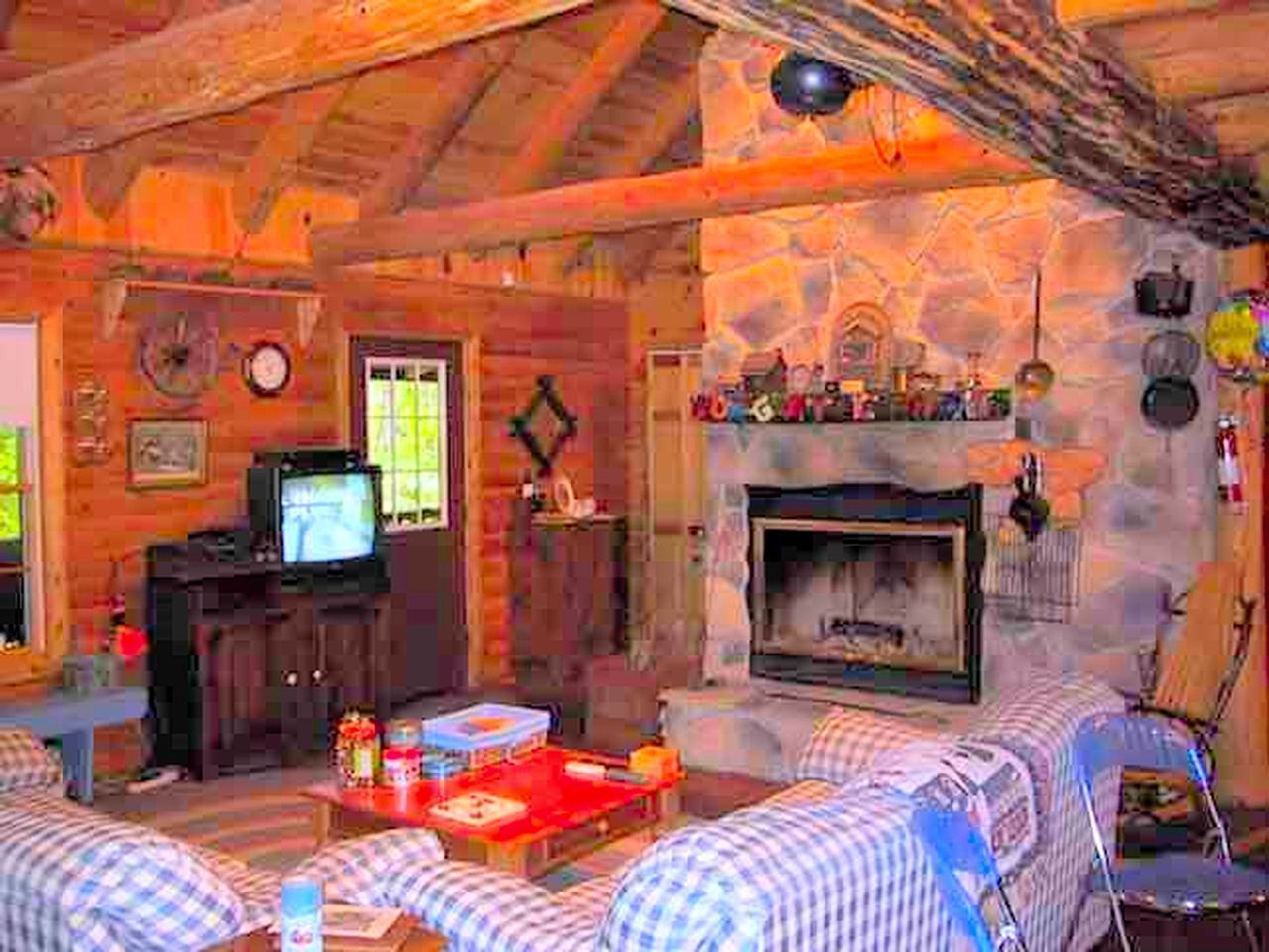TV, fireplace, DVD player, foosball