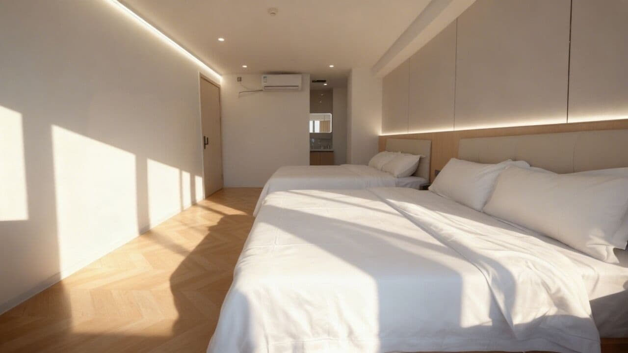 Comfort-Zweibettzimmer, 2 Doppelbetten, Klimaanlage, eingeschränkter Seeblick