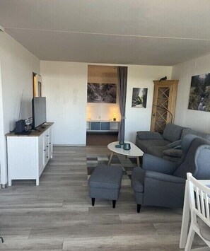 Smart-TV, DVD-Player, Bücher, Stereoanlage