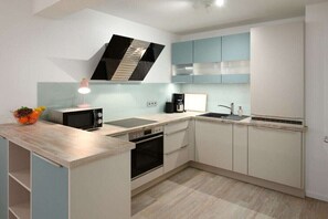 Fridge, microwave, stovetop, dishwasher - ART-partment Surflounge (Laboe)