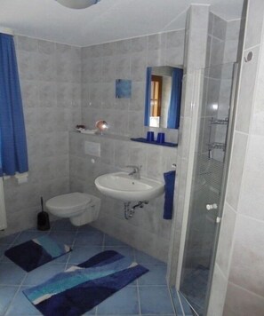 Shower, hair dryer - Holiday apartment with 1 bedroom (Struppen OT Thürmsdorf)