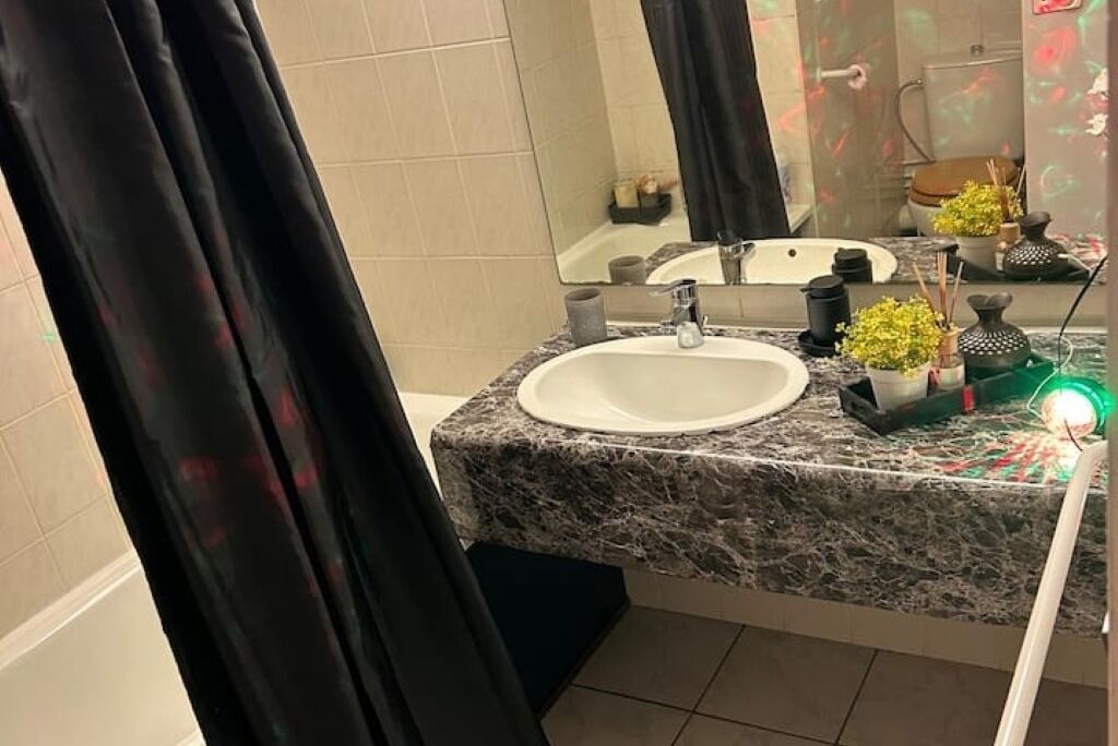 Hair dryer, bidet, towels, soap