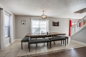 House, 3 Bedrooms, Smoking, Balcony | Dining room - Game Room Retreat Near Six Flags Sleeps 13 Tesla EV Charger Backyard Oasis (San Antonio)