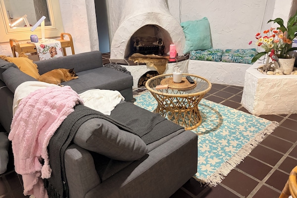 Living Room with Fireplace and sofa bed