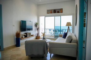 Apartment, 3 Bedrooms, Smoking | Living room - La Vague Bleue Apartment With Feet in the Water (La Marsa)