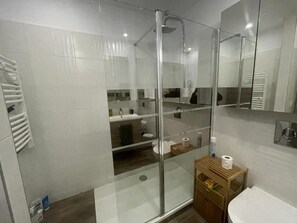 Dusche, Haartrockner, Handtücher, Seife
