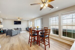 Dining - Peaceful Top-Floor Retreat with Lake Views, Spacious Deck, AC, and Washer/Dryer (Garfield)