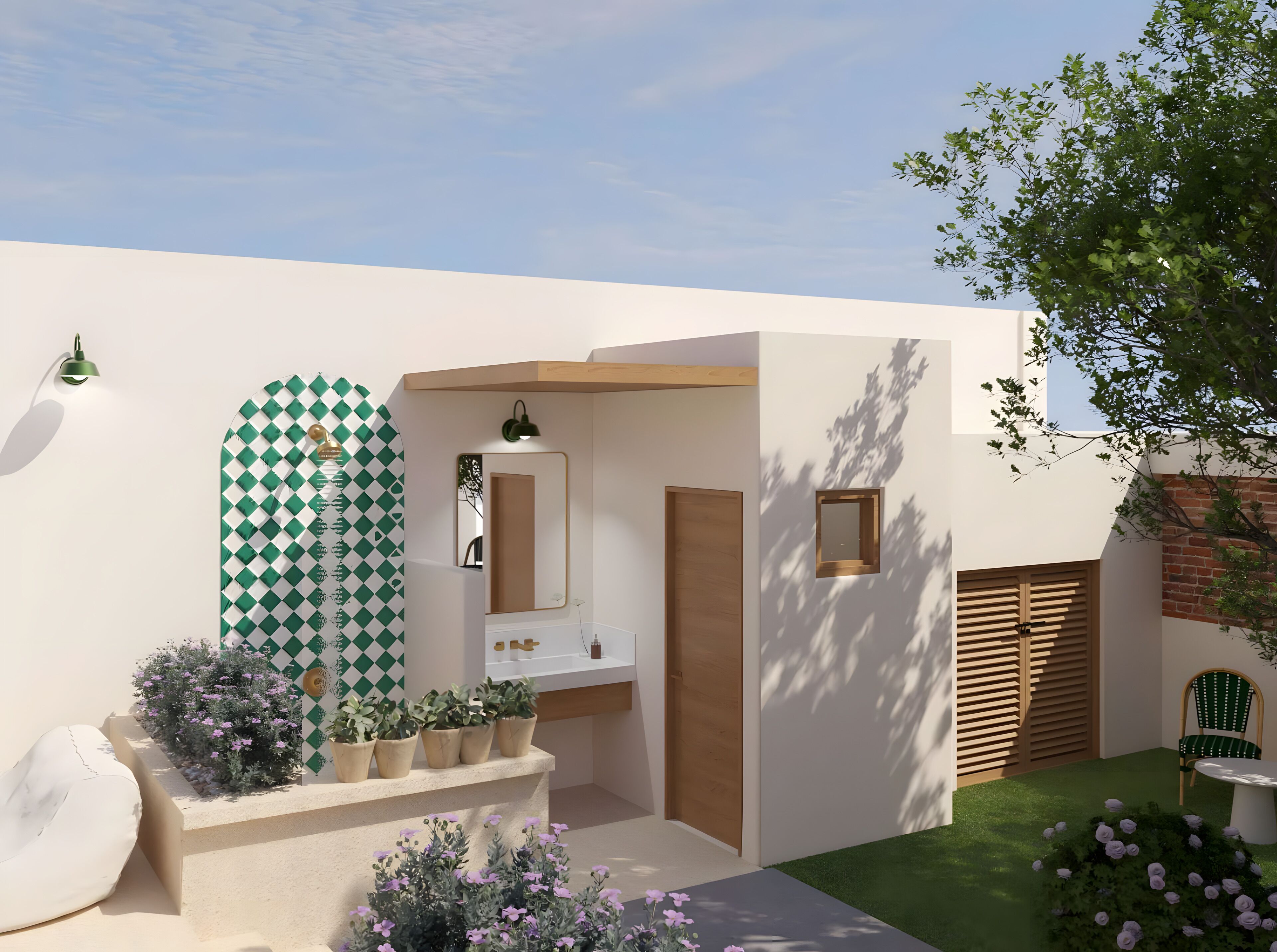 Utendørsbasseng, bassengparasoller og solsenger