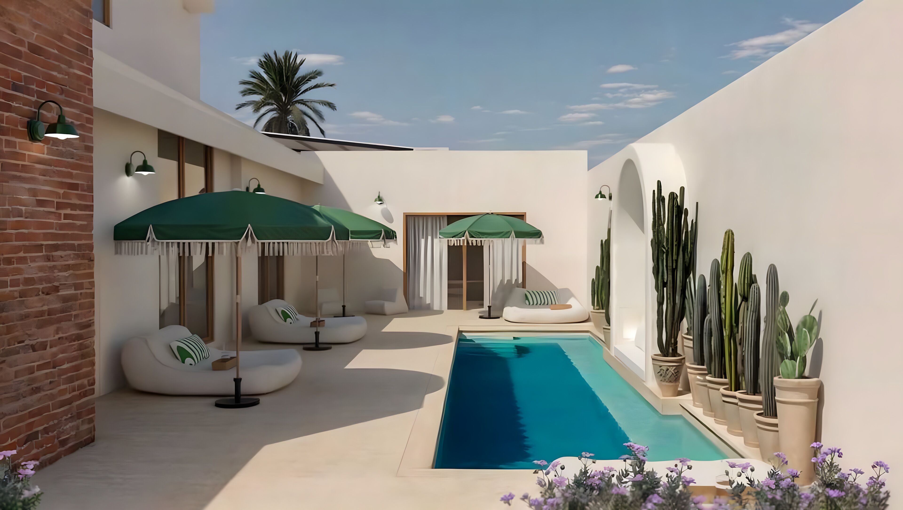 Outdoor pool, open 6:00 AM to 10:00 PM, pool umbrellas, sun loungers