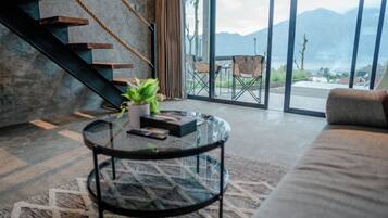 Mezzanine View with Jacuzzi | Living area | 43-inch Smart TV with digital channels