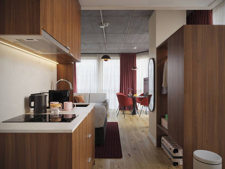 Fridge, microwave, stovetop, espresso maker