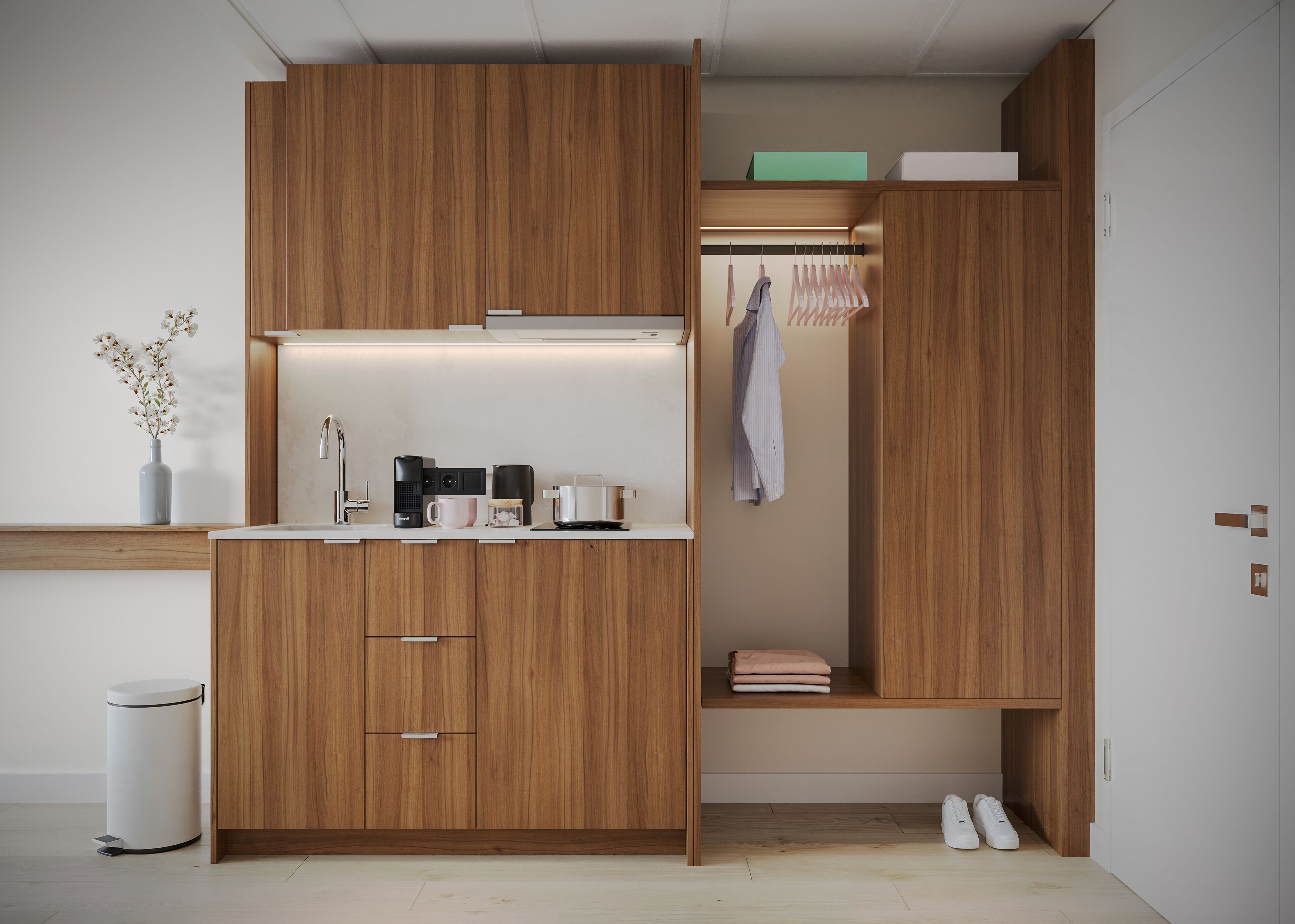 Full-size fridge, microwave, stovetop, espresso maker