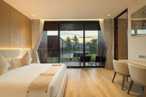 Exclusieve villa, uitzicht op tuin | Lakens van Egyptisch katoen, luxe beddengoed