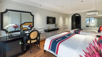 Deluxe Room, Multiple Beds, River View | Desk, laptop workspace, soundproofing, free WiFi