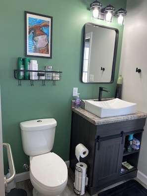 Sèche-cheveux, serviettes fournies, savon, papier toilette