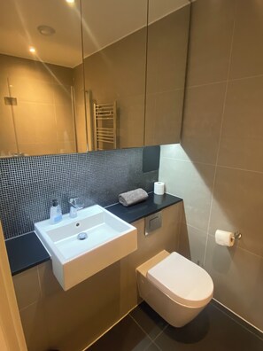 Shower, hair dryer, towels, soap - Stunning Apartment with Balcony - O2 Arena! (London)