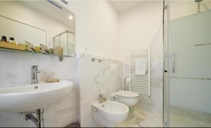 Habitación Deluxe | Baño | Regadera, secadora de cabello, toallas, papel de baño