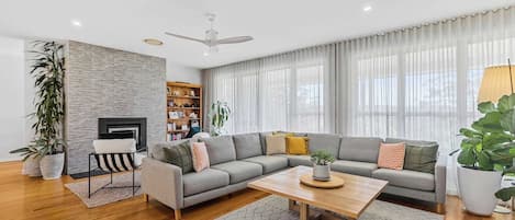 TV, fireplace, offices