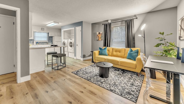 A modern apartment with a kitchen, living area, and dining space. - The Tanglewood lower suite (Chattanooga)