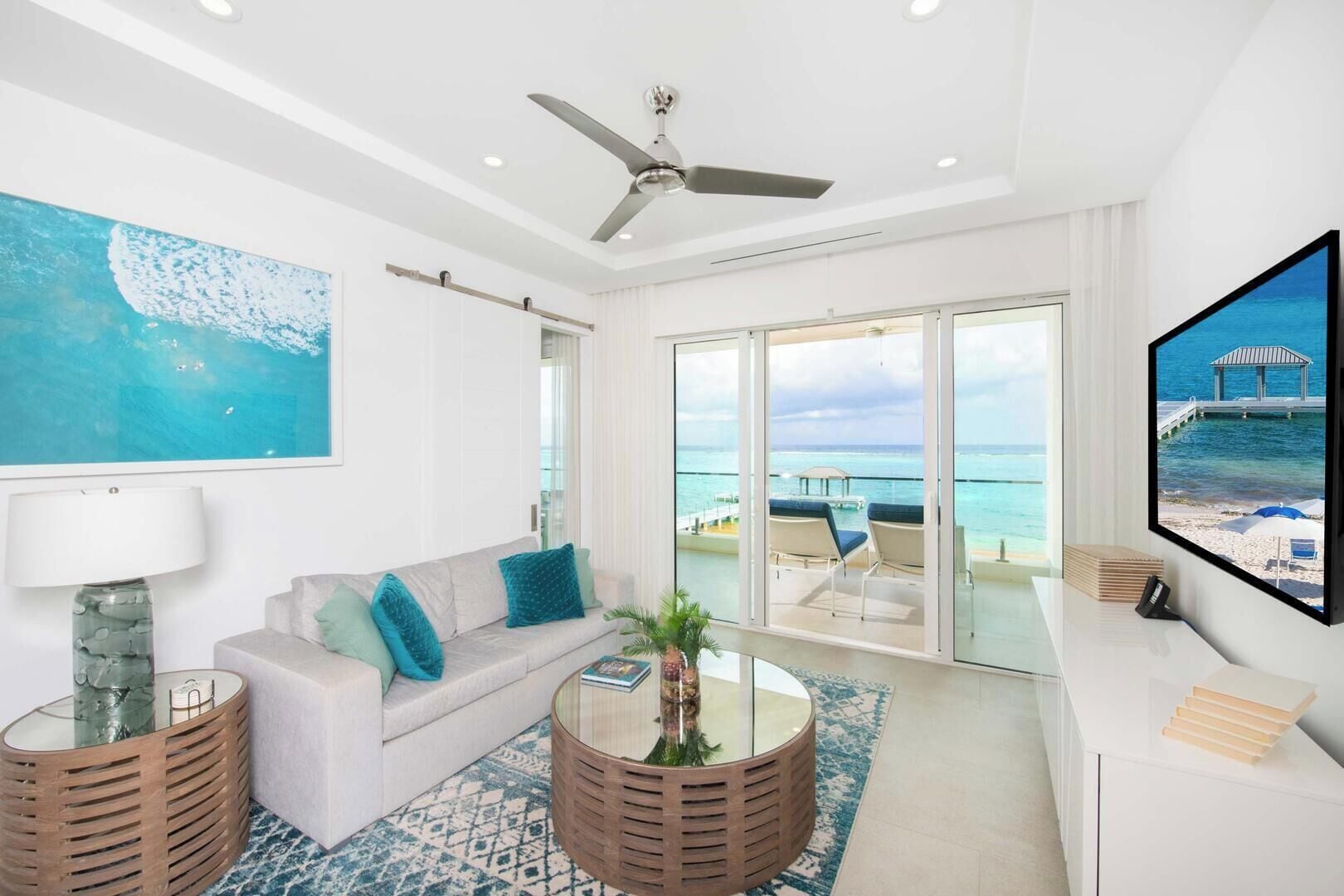 Luxury Condo, 2 Bedrooms, Balcony, Beachfront (Rum Point Resort #207) | Living area
