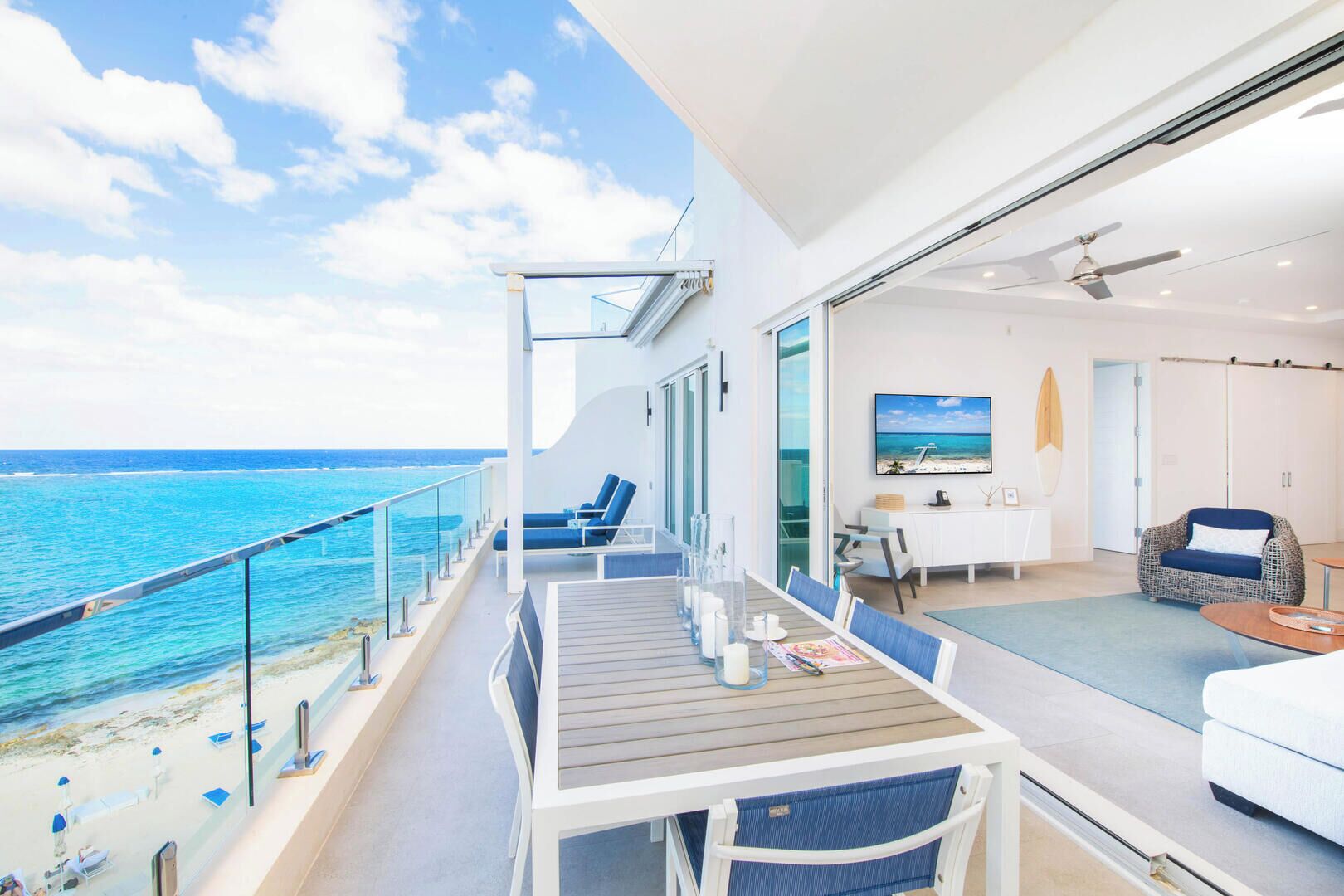 Luxury Condo, 3 Bedrooms, Balcony, Beachfront (Rum Point Resort #406) | Terrace/patio