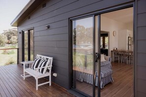 Outdoor dining - The Beach Box at Big Roaring Beach Tasmania (Huon Valley)