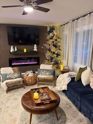 智能电视、壁炉、电子游戏、书