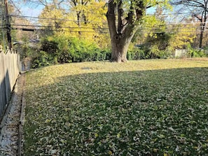 A yard with a tree, a fence, and some bushes. - Sharon B - Sleeps 12 - 4 bedrm - 8 Bed (Saint Charles)