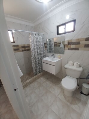 Dusche, Handtücher, Seife, Toilettenpapier