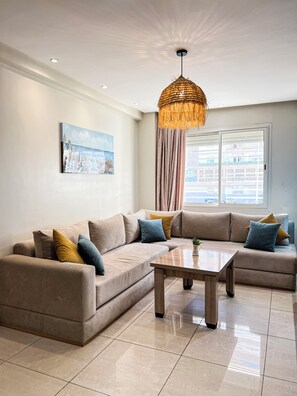 Living area - Stylish Studio, Pool • 5-min to Stadium (Agadir)