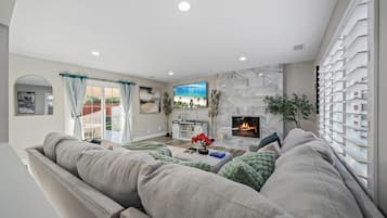 Älytelevisio, takka, videopelejä, kirjoja