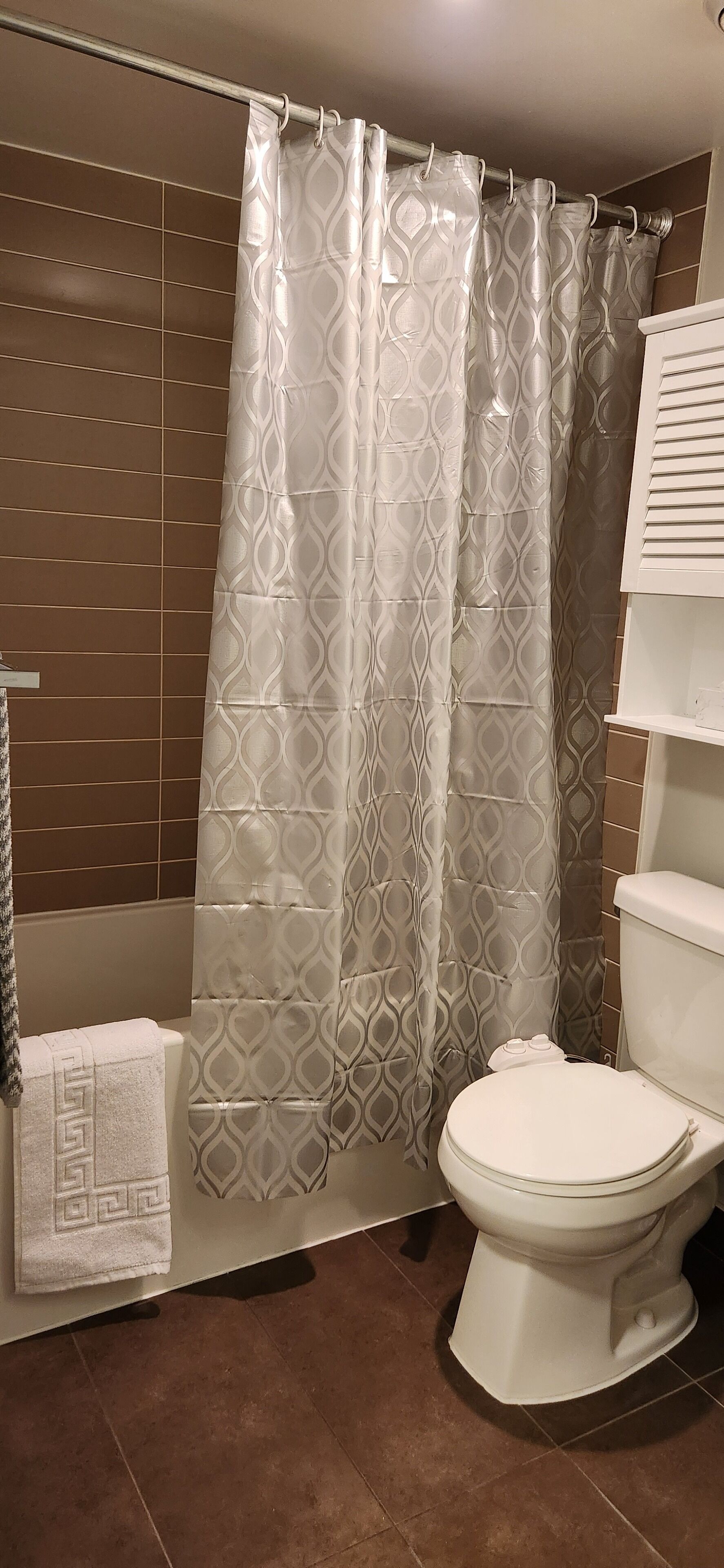 Hair dryer, bidet, towels, soap