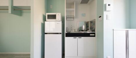 Dobbelt- eller tomannsrom – basic, ikke-røyk, byutsikt | Eget kjøkken | Kjøleskap, mikrobølgeovn, kokeplater og kjøkkenutstyr